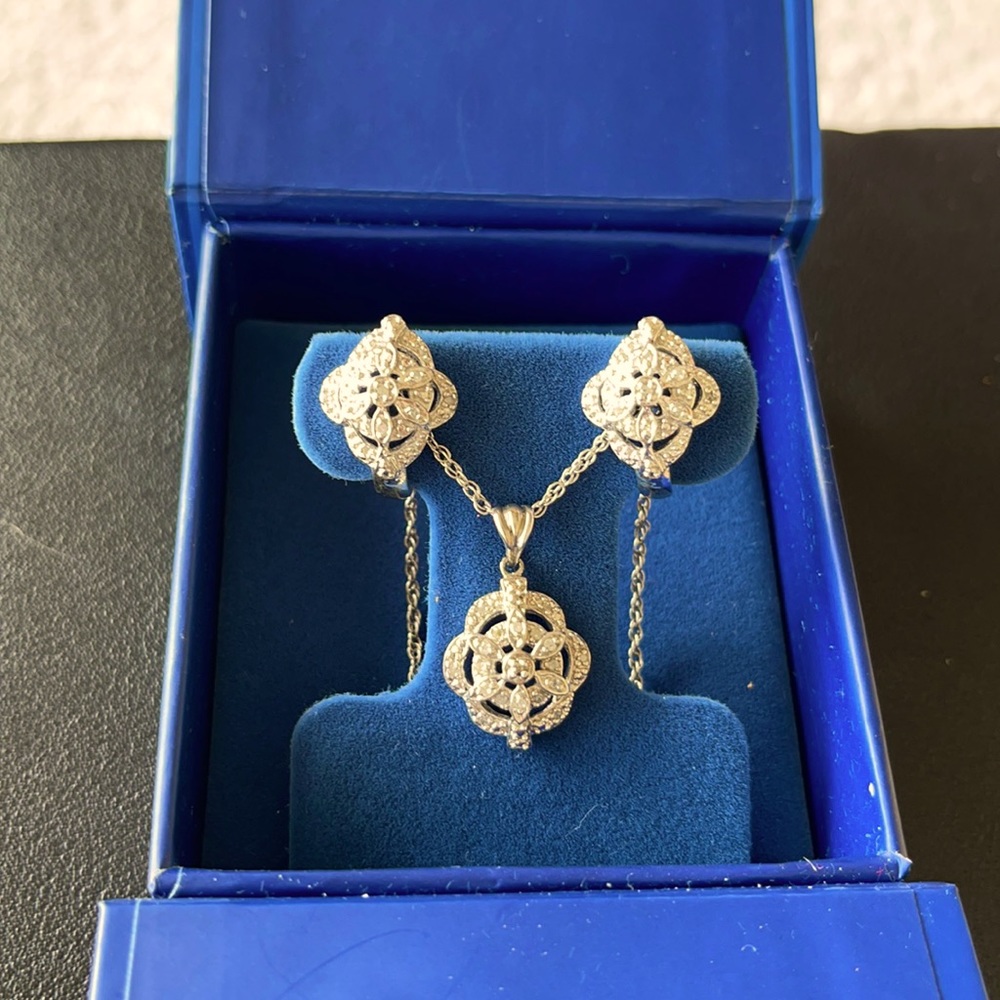 Diamond Accent SS Necklace and Earrings Set
